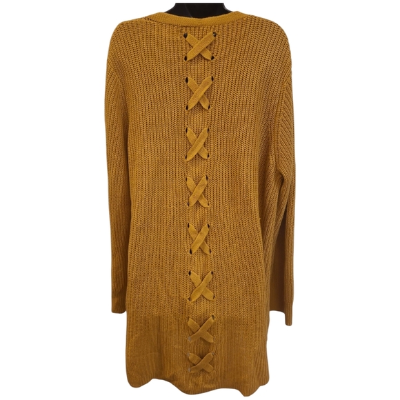 Women's Mustard Open-Front Sweater - Picture 2 of 7